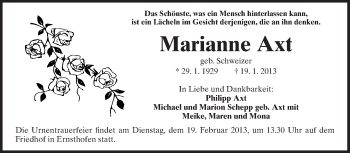 Traueranzeige von Marianne Axt von Darmstädter Echo